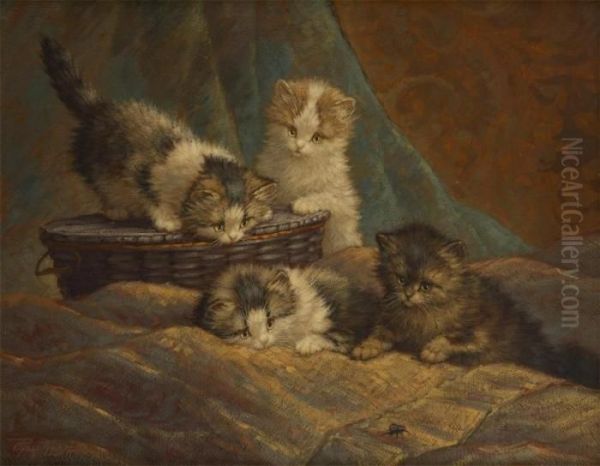 Quatre Chatons Et La Mouche Oil Painting by Cornelis Raaphorst