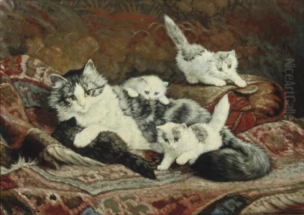 Playful Kittens Oil Painting by Cornelis Raaphorst