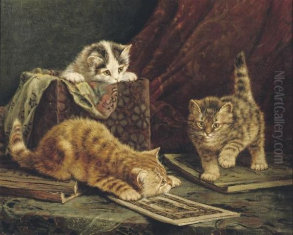 Playful Kittens Oil Painting by Cornelis Raaphorst