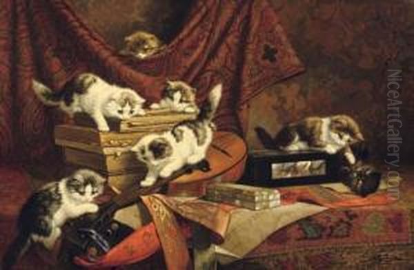 Playing Kittens Oil Painting by Cornelis Raaphorst