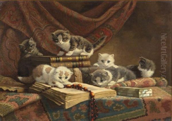 Mischievous Kittens Oil Painting by Cornelis Raaphorst