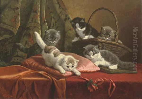 Kittens Playing Oil Painting by Cornelis Raaphorst