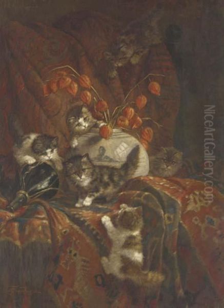 Kittens At Play Oil Painting by Cornelis Raaphorst