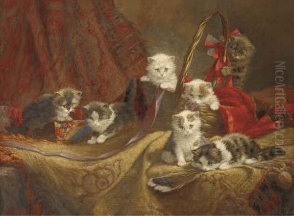 Fascinated Felines Oil Painting by Cornelis Raaphorst