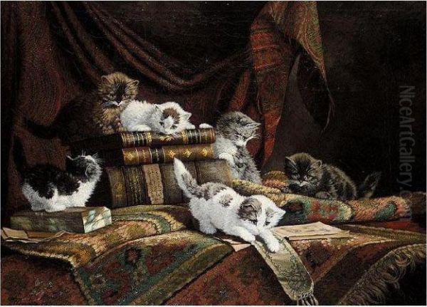 Kittens Playing Oil Painting by Cornelis Raaphorst