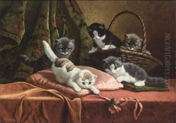 Kittens At Play Oil Painting by Cornelis Raaphorst