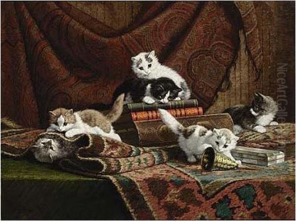 Kittens At Play Oil Painting by Cornelis Raaphorst