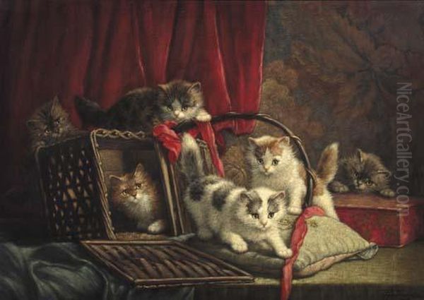 Kittens Playing Oil Painting by Cornelis Raaphorst