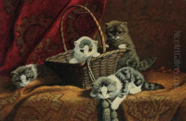 Playing Kittens Oil Painting by Cornelis Raaphorst