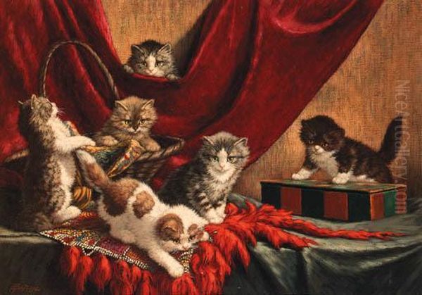 Playful Kittens Oil Painting by Cornelis Raaphorst