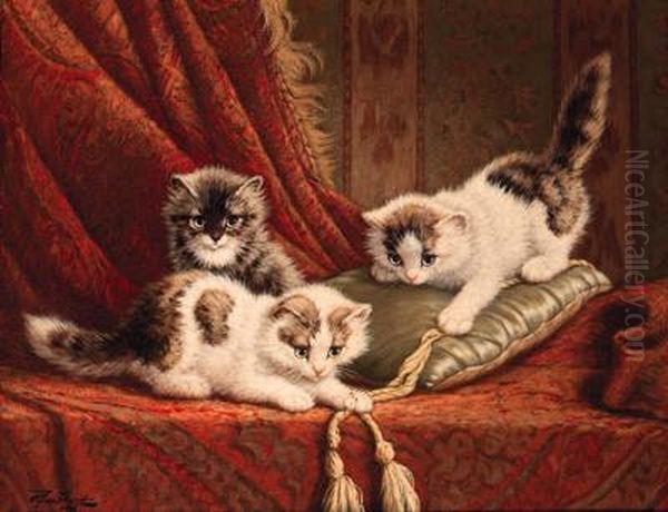 Kittens Playing Oil Painting by Cornelis Raaphorst