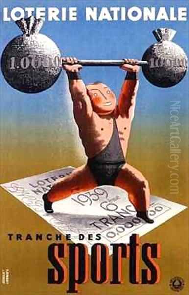 Poster advertising a French National Lottery special issue to help sports Oil Painting by Derouet-Lesacq