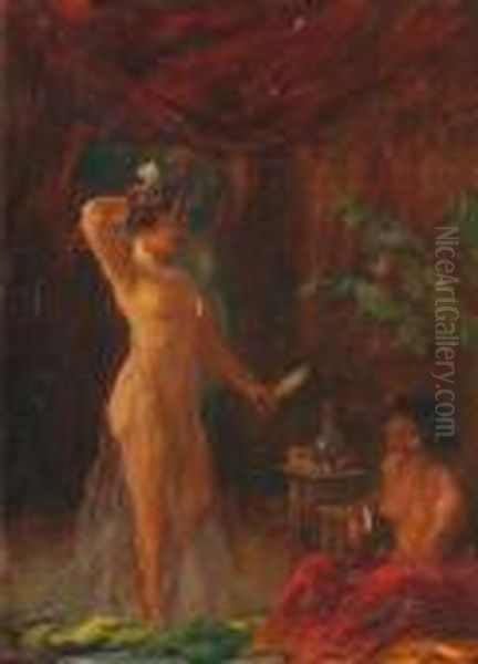 Femme A La Toilette Et Son Esclave Oil Painting by Max Friedrich Rabes