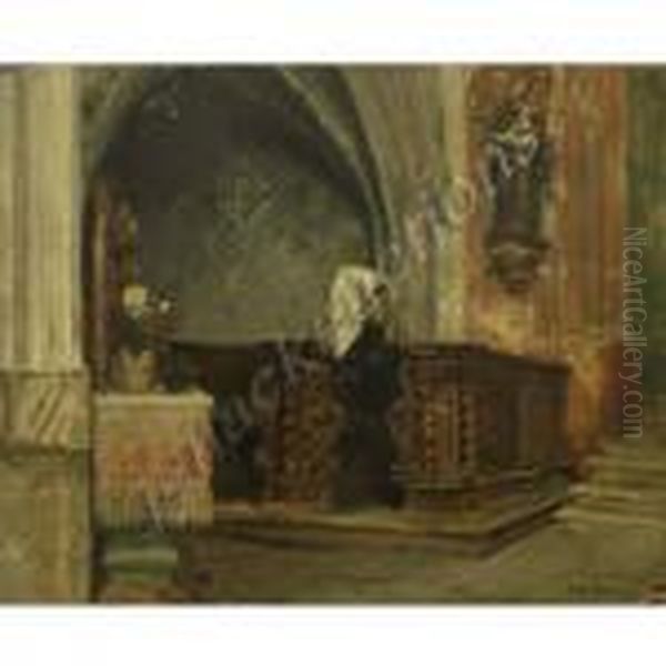 Cathedral Interior, Signed Oil Painting by Max Friedrich Rabes