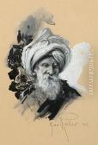 Brustportrait Eines Arabers Mit Weisem Turban Oil Painting by Max Friedrich Rabes