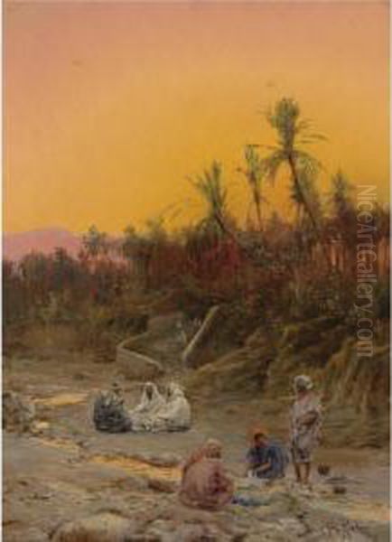 Evening In Biskra Oil Painting by Max Friedrich Rabes