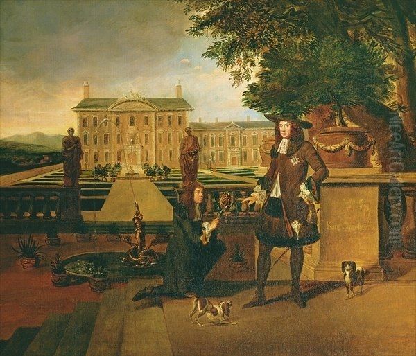 John Rose the Kings Gardener presenting Charles II 1630-85 with a pineapple Oil Painting by Hendrick Danckerts