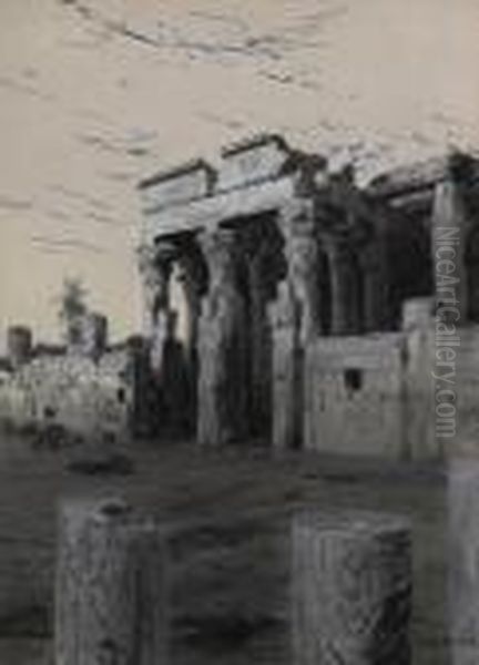 View On The Ruins Of Thebes. Signed Bottom Right: Max Rabes Oil Painting by Max Friedrich Rabes