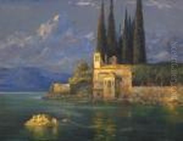 San Vigilio Near Gardasee Oil Painting by Max Friedrich Rabes