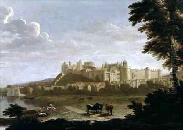 View of Windsor Castle with Cattle and Bathers Oil Painting by Hendrick Danckerts