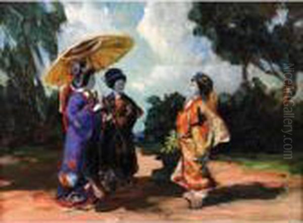 Japonaises Oil Painting by Max Friedrich Rabes