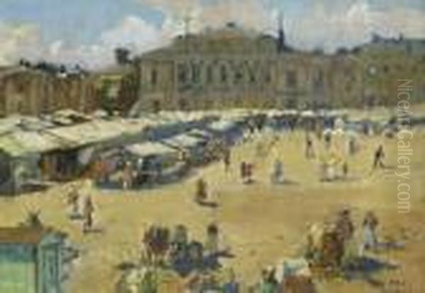 Markt In Abo Oil Painting by Max Friedrich Rabes