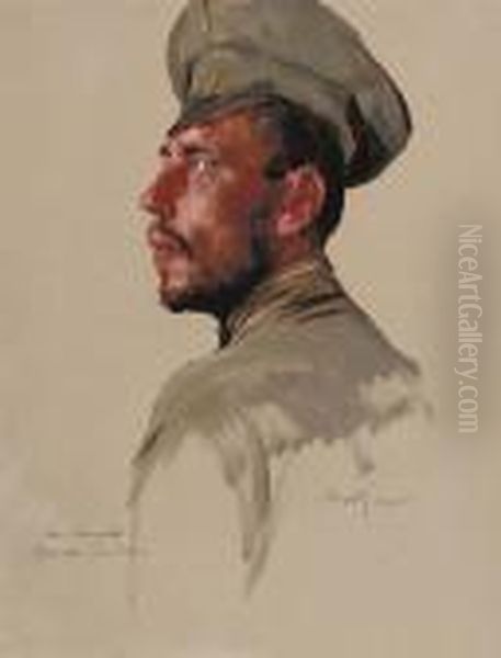 Portrait Of A Russian Soldier Oil Painting by Max Friedrich Rabes