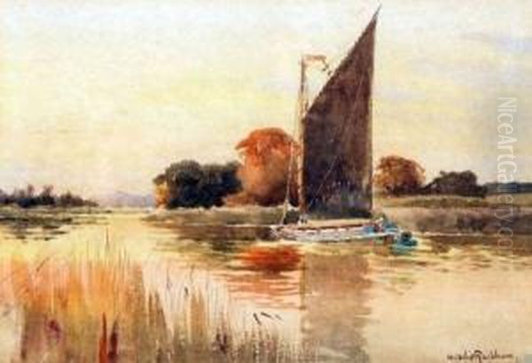 On The Thurne Oil Painting by William Leslie Rackham