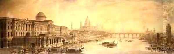 Somerset House St Pauls Cathedral and Blackfriars Bridge Oil Painting by Louis Jean Desprez