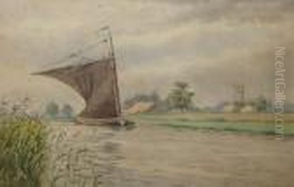 A Wherry On The Broads Oil Painting by William Leslie Rackham