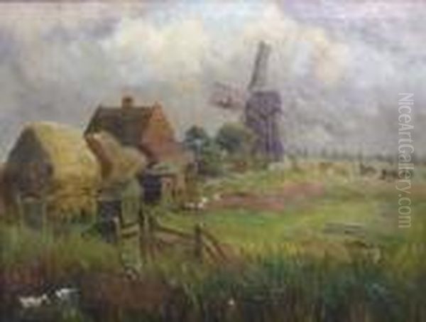 A Marsh Farmstead (tunstall) Oil Painting by William Leslie Rackham