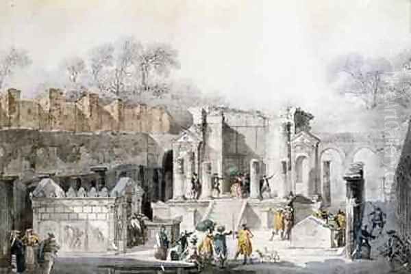 Tourists at the Temple of Isis in the Ruins of Pompeii Oil Painting by Louis Jean Desprez