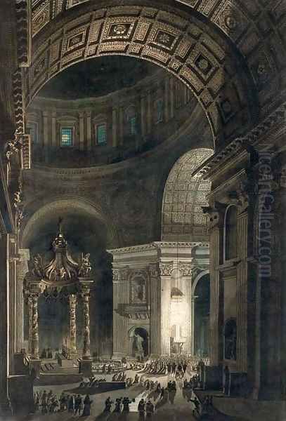 La ceremonie de la Croix lumineuse à la croisee du transept de Saint-Pierre de Rome Oil Painting by Louis Jean Desprez