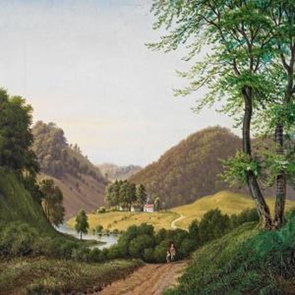 Scenery Fromgrejsdalen Near Vejle Oil Painting by Niels Gronbek Rademacher