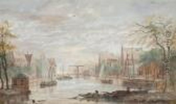 Dutch Town By A River Oil Painting by Abraham Rademaker