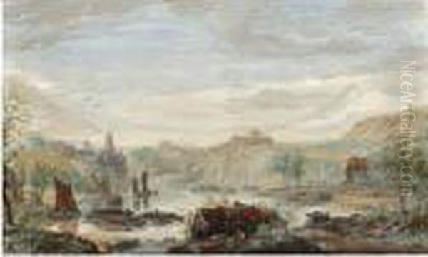 View Of The Rhine, With St. Goar And Burg Rheinfels Oil Painting by Abraham Rademaker