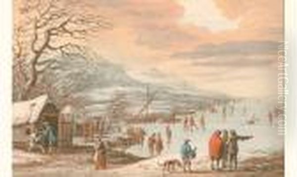 Vue De Ville Hollandaise En Hiver Oil Painting by Abraham Rademaker