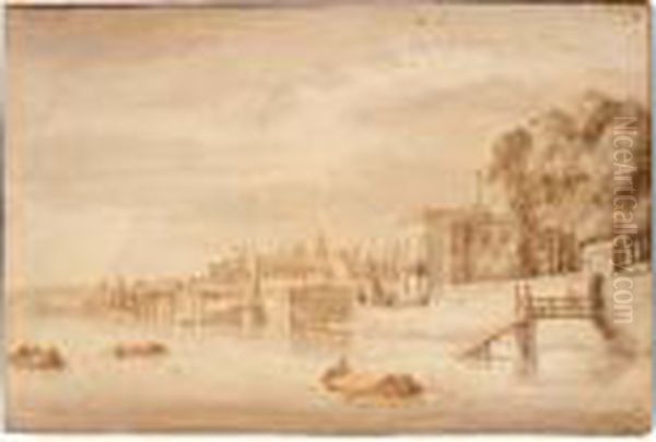 A View Of London, With Arundel House Seen From The River Thames Oil Painting by Abraham Rademaker