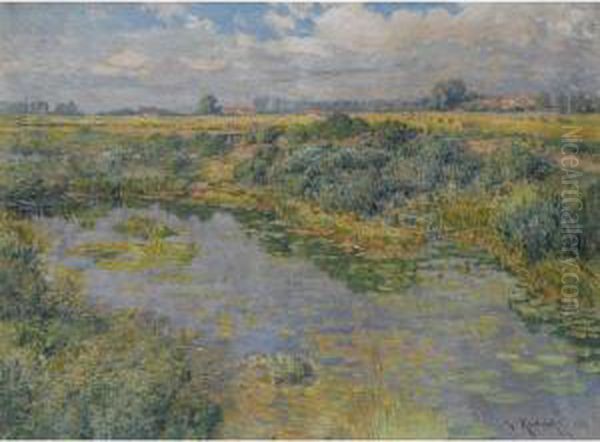 River Landscape Oil Painting by Vaclav Radimsky