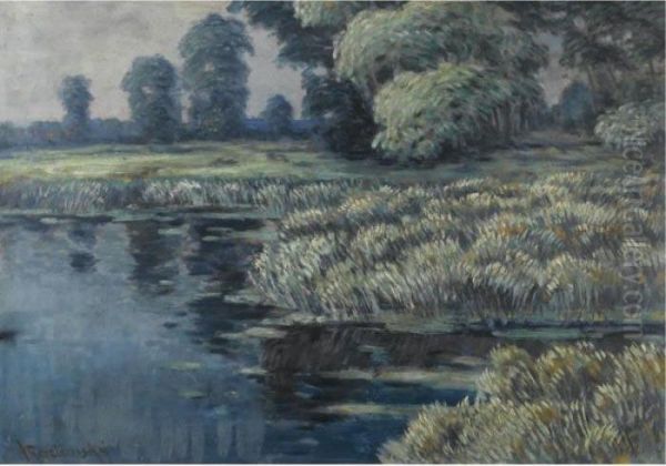 Willows And Reeds In A River Landscape Oil Painting by Vaclav Radimsky