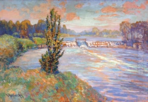 Weir On Labe Oil Painting by Vaclav Radimsky