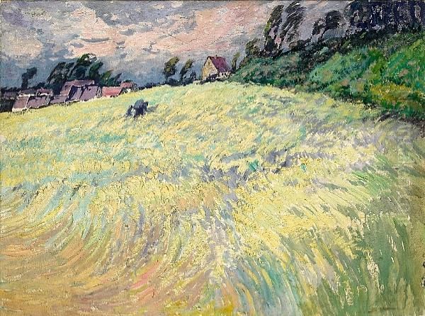 A Wheatfield On A Windy Day Oil Painting by Vaclav Radimsky