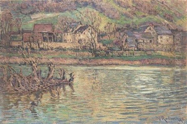 Riverside Village Oil Painting by Vaclav Radimsky