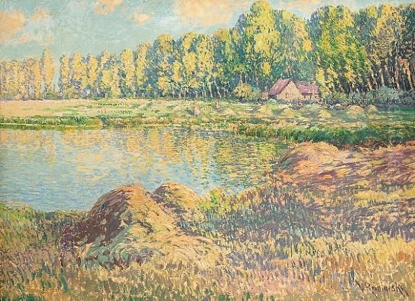 A River Landscape Oil Painting by Vaclav Radimsky