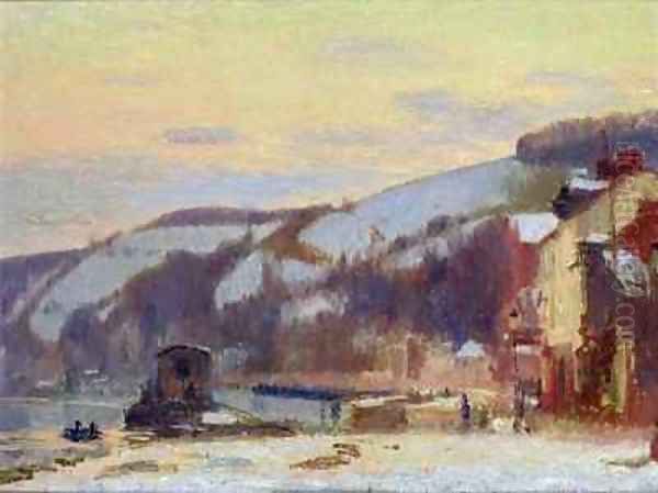 Hillside at Croisset under snow Oil Painting by Joseph Delattre