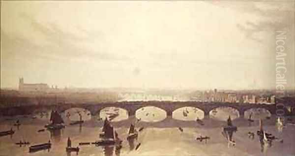 View of the Bridge now building over the Thames at Vauxhall Oil Painting by W Daniel