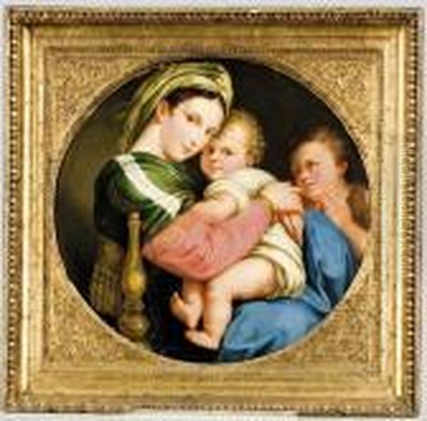 Madonna A Gyermek Jezussal Es Keresztelo Szent Janossal Oil Painting by Santi Raffaelo