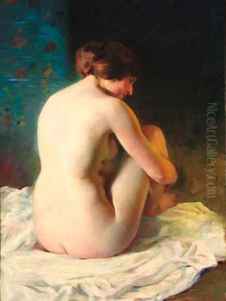 A seated nude Oil Painting by Adrien Louis Demont