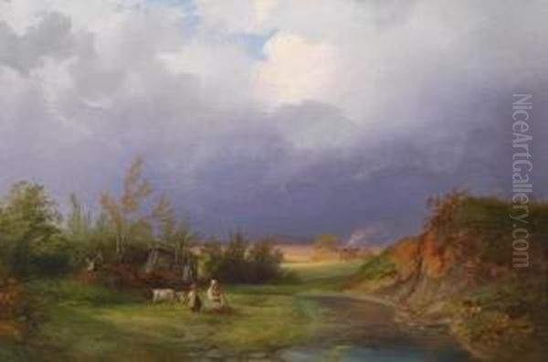 Landscape Withapproaching Storm Oil Painting by Ignaz Raffalt