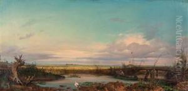 Puszta-landschaft Mit Fischer Oil Painting by Ignaz Raffalt